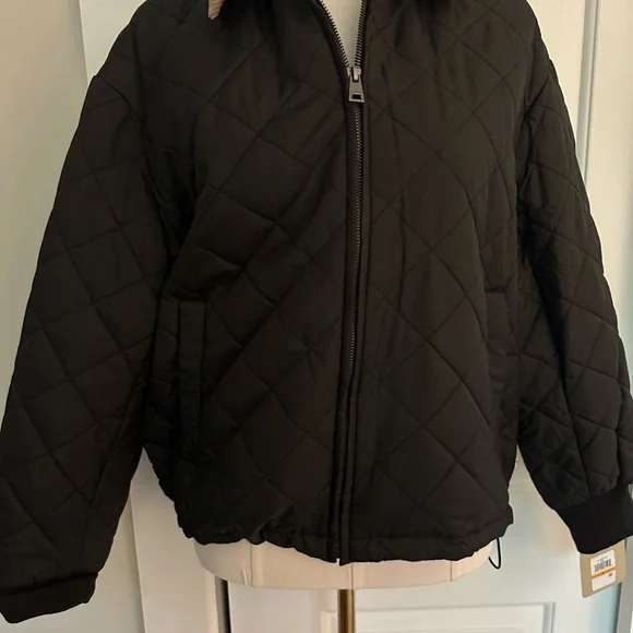 Levi's Black Quilted Bomber Jacket with Brown Corduroy Collar Size Small NWT - Picture 4 of 6